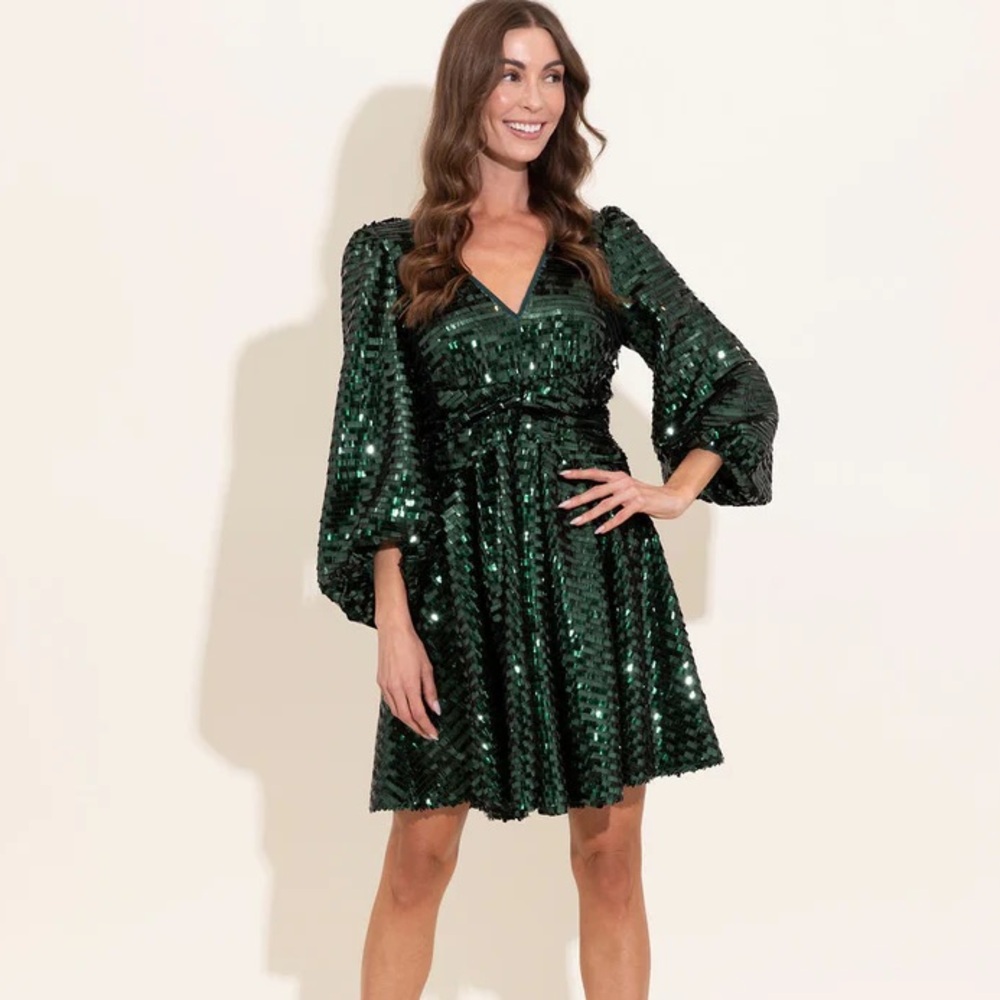 NWT Alden Adair Cher Tinsel Sequin Dress Size Small Emerald Green